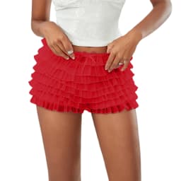 Women's Summer Ruffled Frilly Shorts Solid Color Multi-Layer Mesh Short Pants Sweet Cute Bloomers
