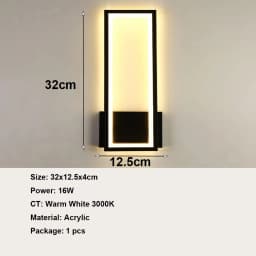 16 W Modern Acrylic Wall Lamp,Indoor LED Wall Light,Black Interior Wall Light for Corridor, Stairs,Warm White 3000K