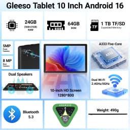 10 Inch Android 16 Tablet with Face ID 20(3+17)GB+64GB/1TB TF OTG IPS 1280*800 WiFi 6 BT5.3 Dual Camera 5MP+8MP 6000mAh Widevine L1 Support