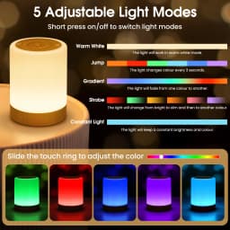 Lureshine 2-Pack RGB Night Light Lamp with Touch Control and Color Changing, 13‑inch Portable Dimmable USB‑Rechargeable Table Lamp with 1800mAh Battery for Bedroom Decorative Lighting