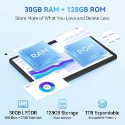 10.95‑Inch Slim Android16 Tablet with Gemini AI,30GB(3+27GB Virtual)RAM 128GB ROM 1TB Expandable, Widevine L1 1920*1200 Display,7800mAh Long Standby Battery,5MP+8MP Dual Cameras Five‑Core Tablet for Streaming Work Study Gaming