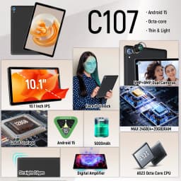 New C107 10.1 Inch IPS Tablet PC Android 15 Octa‑Core Processor 24(4+20)GB Expanded RAM 128GB Storage 1280*800 HD Display 5000mAh Battery 5MP+8MP Dual Cameras WiFi Tablet US Stock