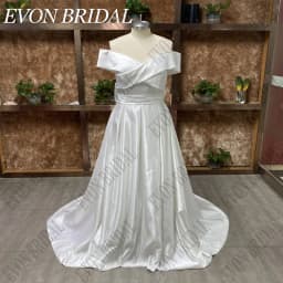 EVON BRIDAL Elegant Wedding Dresses Plus Size V Neck Off Shoulder Satin A-Line Bow Sweep Train Bridal Gowns Vestidos De Novia