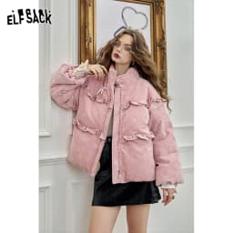 ELFSACK Winter Bow Embroidery Down Jacket for Women, Sweet And Cute Warm Velvet Cloth Thick Warm Coat