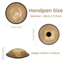 GLADFRESIT Handpan Drum 9 Notes, 18 Inches, In G Minor, Golden
