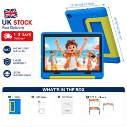 10.1 Inch Kids Tablet 24GB(3+21G) RAM 64GB ROM Android16 GMS Certified A333 Five-Core HD IPS 6000mAh Parental Control With Shockproof Silicone Case Stand Children Learning Tablet PC Purple Blue