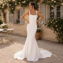White Mermaid Wedding Dresses Square Neck Strap Civil Bridal Gown Backless Button Dubai Minimalist Bride Dress Customized