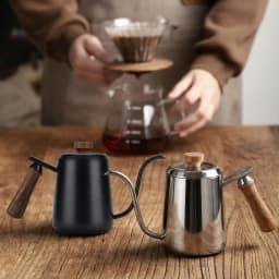 350/600ml Stainless Steel Drip Coffee Pot  Nonstick Gooseneck Drip Coffee Pot Wooden Handle Coffee Pot with Thermometer