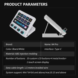 Mirabox N4 Pro Visual Stream Deck, 10-Key Programmable Macro Keyboard, Stream Controler for OBS Twitch YouTube Streaming