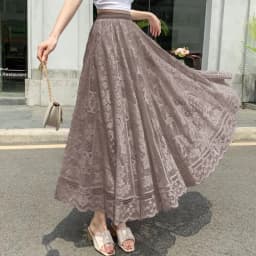 Long Maxi Skirts For Women Spring Summer Korean Cute Princess Style Elastic High Waisted A-Line Floral Lace Skirt White Black