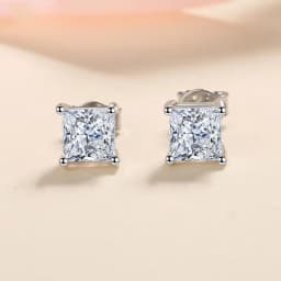 KNOBSPIN D Color Princess Cut Moissanite Earring s925 Sterling Sliver Plated with 18k White Gold Earrings for Women Fine Jewelry