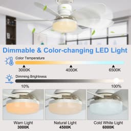 Socket Fan Light, 20.5in Small Ceiling Fan with LED, E26/27 Cordless Light Screw Fan for Kitchen Bedroom, Small Room