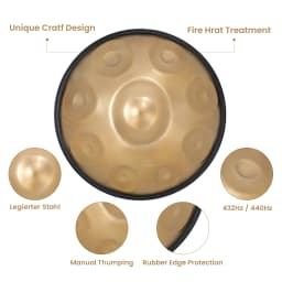 GLADFRESIT Handpan Drum 9 Notes, 18 Inches, In G Minor, Golden