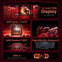 Acemagic S16 Laptop Amd Ryzen 7 H255 16 Inch 24Gb Lpddr5 Ram 512Gb Ssd Windows 11 Pro Wifi 6 Notebook Amd Radeon ™   780m Backlit Keyboard up to 4.9Ghz 180 °   Foldable
