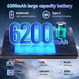 G13 10.1" Android Kids Tablet Octa‑Core Processor,30(6+24)GB RAM 128GB ROM,6200mAh Battery,Parental Control Dual Camera WiFi 6 Children Learning Tablet