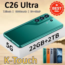 K-Touch C26 Ultra Mobile Phones Android 15 Smartphone 7.3 HD Cell Phone 22GB 2TB 8000mAh Face Unlock 5G Dual SIM 16+48MP Camera Cellphones For Men Women