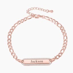 Custom Date Rectangle Engraved Name Bracelet Luxury Figaro Bracelet White Crystal Pendant Adjustable Bracelets 18K Gold Plated