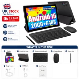 A10L Octa Core Android Tablet PC 10.1 Inch HD LCD Laptop Style Tablet Android 15 24GB(4+20 Virtual) RAM 64GB ROM 5000mAh Type‑C Complete Full Accessories Set Portable Tablet PC For Home Study Entertainment
