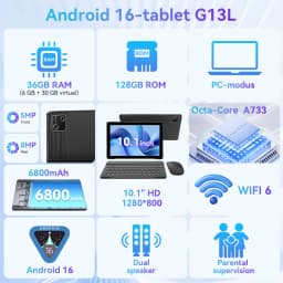 10.1 Inch Tablet PC G13L Octa‑Core A733 Android 16 36GB(6+30GB) RAM 128GB ROM 1280*800 HD 6800mAh WiFi6 With Keyboard Mouse Stylus Earphone Case US Local Warehouse