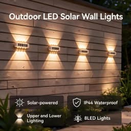 4Pcs Solar Up Down Wall Lights 8LED Warm White Outdoor Waterproof Wall Washer Lamp Auto On/Off Light Control Easy Install for Courtyard Garden Fence Decoration