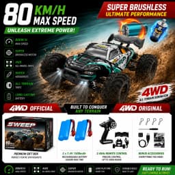 SZWDSE 1:16 Scale 4WD Off Road RC Car, Brushed 50KM/H & Brushless 80KM/H High Speed All Terrain Drift Buggy Truck, Remote Control Racing Toy with Dual Batteries for Kids Adults