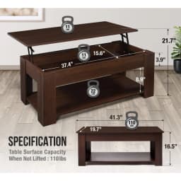41" Lift Top Coffee Table with Hidden Storage Compartment & Rising Tabletop