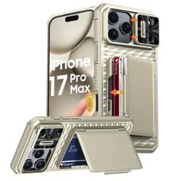 For iPhone 17 Pro Max With Card Holder Sliding Camera Cover And Stand Phone Case, Anti-Fall PC+TPU Wallet Case-Orange