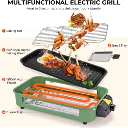 Electric Grill, Smokeless Electric Grill, Non-stick Coating, Removable Griddle/Grill Rack/Tray, Suitable for family and Hall of Residence Parties and Barbecues