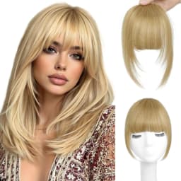 Clip In French Hair Bangs 100% Human Hair Extensions Wispy Bangs for Women Curved Fake Bangs with Fringe Temples Hairpieces