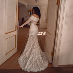 Lace Mermaid Wedding Dresses Bride Off Shoulder Long Seleve Pleats Bridal Party Gowns свадебное платье Customized