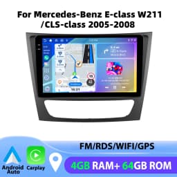 Podofo 4GB+64GB For Mercedes-Benz E-class W211 Car Radio Wireless Carplay Android Auto Multimedia Video Player 9 Inch GPS BT