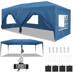 3x6m Folding Gazebo Party Tent With 6 Sidewall Pop Up Garden Canopy Awning UV 50+ Height Adjustable For Beach Wedding Camping