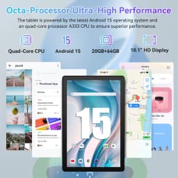 10.1 Inch Android 15 Tablet PC 20(3+17)GB RAM 64GB ROM A333 Five‑Core HD LCD 5000mAh Adult Tablet Full Set with Keyboard Mouse Case Stylus Pen Headphones Black White