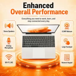 15.6 Inch Laptop Intel Celeron N3450 Quad Core,4GB/8GB RAM 128GB/256GB SSD DDR4, Full HD 1920x1080 IPS Display, Windows 11 Notebook, WiFi 5, HDMI, Webcam, Lightweight Computer for Study Office Business, France Stock Multi Language Keyboard Protective Fil
