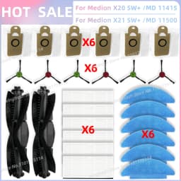 Fit For Medion X20 SW+ / MD 11415, Medion X21 SW+ / MD 11500 Vacuum Parts Main Roller Side Brush Hepa Filter Mop Cloth Dust Bag