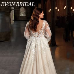 EVON BRIDAL Wedding Dress Plus Size V-Neck Puff Sleeves Applique A-Line Backless Lace Bride Gowns Sweep Train Vestido De Novia