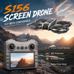 ZNLYRION 8K RC Drone S156 Dual Camera Quadcopter with 5.9-inch Screen Remote Brushless Motor Optical Flow Hovering 360° Protection WiFi FPV Remote Control Aircraft with Storage Bag 1 Battery
