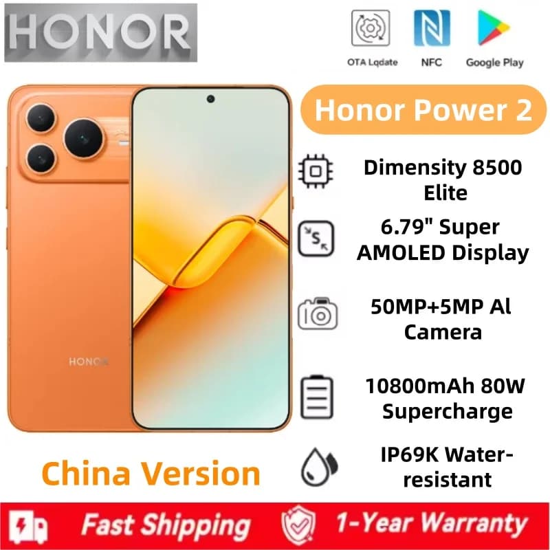 Honor Power China Version 2 Dimensity 8500 ELite 6.79'' 120Hz AMOLED Screen 50MP Main Camera 10800mAh Battery 80W SuperCharge