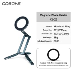 COBONE Magnetic Phone Tripod Holder Foldable Adjustable with Arca-Swiss for Phone Vlog Portable Desktop Phone Mount for Travel