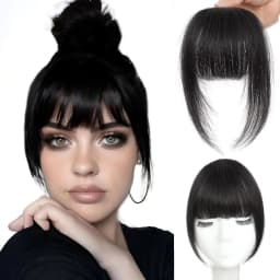 Clip In French Hair Bangs 100% Human Hair Extensions Wispy Bangs for Women Curved Fake Bangs with Fringe Temples Hairpieces