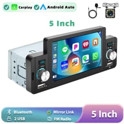 Podofo Carplay Android Auto Car Radio MP5 Player 5 Inch 1 Din Universal Multimedia Player HD Touch Screen BT FM