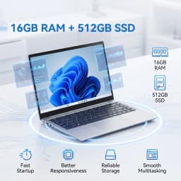 Ultra Slim 14.1 Inch Laptop | Intel N3700, 16GB RAM 512GB SSD, 1080P FHD Display, Windows 11 Pro, Portable Notebook for Office & Study