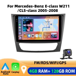 Podofo 4GB+64GB For Mercedes-Benz E-class W211 Car Radio Wireless Carplay Android Auto Multimedia Video Player 9 Inch GPS BT