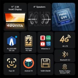ALLDOCUBE IPlay 70 Pro 10.95" Tablet 2.5K QHD Display Helio G99 Octa-Core 256GB ROM Dual-SIM 4G LTE 7000mAh 18W Android 14 Pads