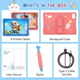 KINGRID K10 Kids Tablet 10'' Android 15 4GB RAM+8GB Expandable 64GB ROM 5G WiFi Widevine L1 5000mAh Kids Tablet PC Tablet Android Parental Control