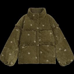 ELFSACK Winter Bow Embroidery Down Jacket for Women, Sweet And Cute Warm Velvet Cloth Thick Warm Coat