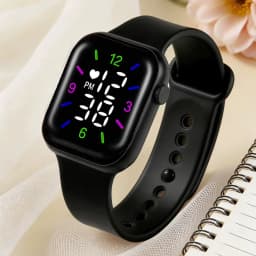 2-Piece Set of Black Silicone Digital Watches with a Simple Football Series Accessory Set, Suitable for Daily Wear and Holiday Parties No Smart Functions