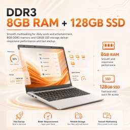 Brand New 14.1 Inch Laptop Intel Celeron N3450 8GB RAM 128GB SSD FHD 1920x1080 Notebook Windows 10 Pro WiFi Dual Band Bluetooth 5.2 Lightweight Portable Computer for Student Office Business Home France Stock Multi Language System Laptop Duty Free Shop