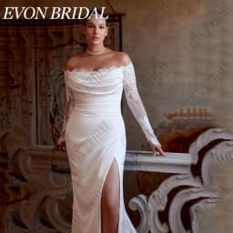 EVON BRIDAL Customized Lace Long Sleeves Strapless Wedding Dress Plus Size Women Mermaid Satin Modern Split Bride Bridal Gown