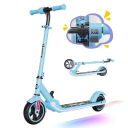 RCB R11 Kids Electric Scooter for Age 6-12, 150W Motor, 3 Speed Modes up to 9.9 mph & 5 Miles Range, 7"/6" Solid Tyres, LED Lights & Display, Bluetooth Speaker, Foldable 6.65kg, CE Certified